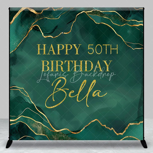 Lofaris Custom Happy 50th Birthday Emerald Green Gold Glitter Marble Backdrop Personalized Party Decor