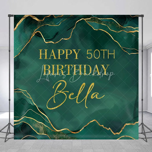 Lofaris Custom Happy 50th Birthday Emerald Green Gold Glitter Marble Backdrop Personalized Party Decor