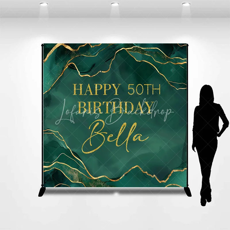 Lofaris Custom Happy 50th Birthday Emerald Green Gold Glitter Marble Backdrop Personalized Party Decor