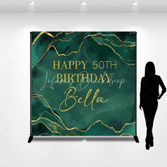 Lofaris Custom Happy 50th Birthday Emerald Green Gold Glitter Marble Backdrop Personalized Party Decor