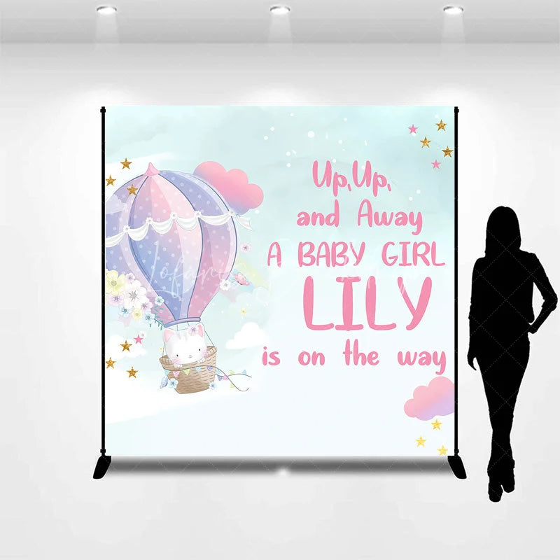 Lofaris Custom Hot Air Balloon and Cute Cat Baby Shower Backdrop Personalized Girl Birthday Party Decor
