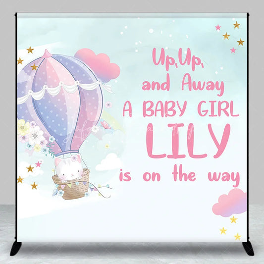 Lofaris Custom Hot Air Balloon and Cute Cat Baby Shower Backdrop Personalized Girl Birthday Party Decor