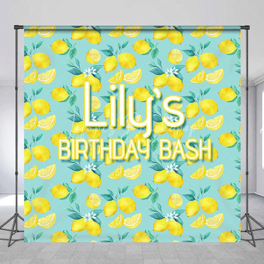 Lofaris Custom Lemon Pattern Birthday Bash Backdrop with Fresh Slices and Green Leaves Personalized Party Decor