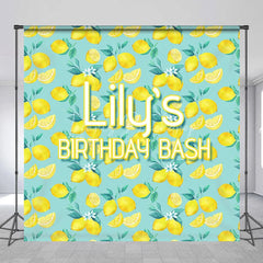 Lofaris Custom Lemon Pattern Birthday Bash Backdrop with Fresh Slices and Green Leaves Personalized Party Decor