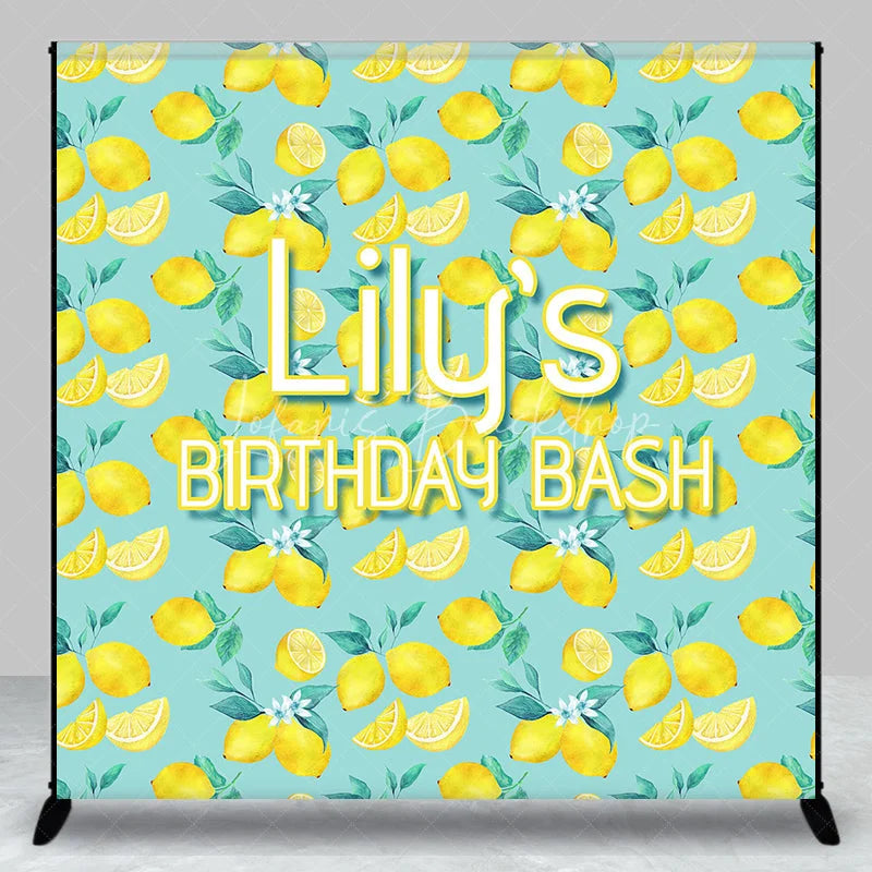Lofaris Custom Lemon Pattern Birthday Bash Backdrop with Fresh Slices and Green Leaves Personalized Party Decor