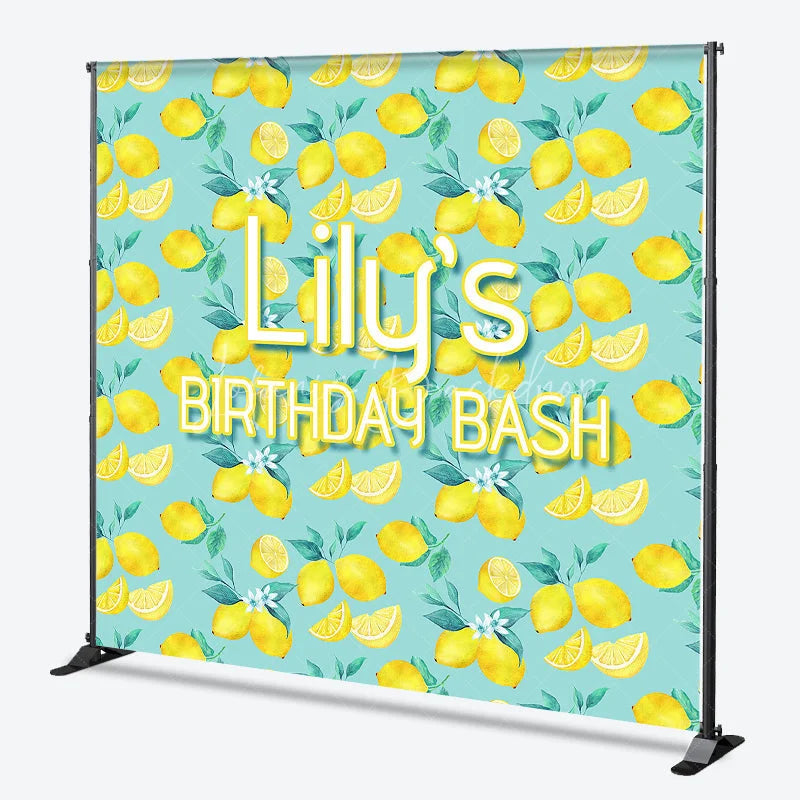 Lofaris Custom Lemon Pattern Birthday Bash Backdrop with Fresh Slices and Green Leaves Personalized Party Decor