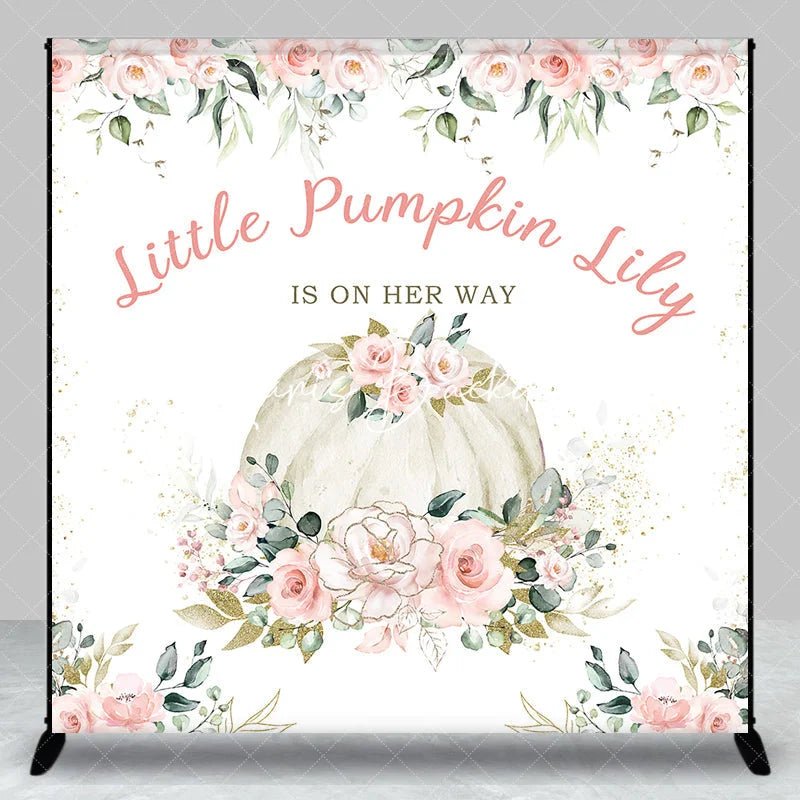 Lofaris Custom Little Pumpkin Baby Shower Backdrop Pink Floral Eucalyptus Gold Glitter Personalized Design