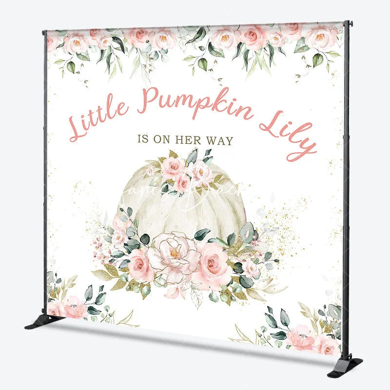 Lofaris Custom Little Pumpkin Baby Shower Backdrop Pink Floral Eucalyptus Gold Glitter Personalized Design