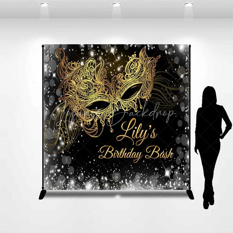 Lofaris Custom Masquerade Birthday Backdrop Black Gold Mask Photography Background
