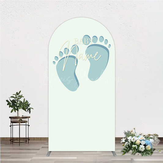 Lofaris Custom Name Baby Feet Arch Backdrop Personalized Blue Footprints Sign Minimalist Shower Welcome Decor