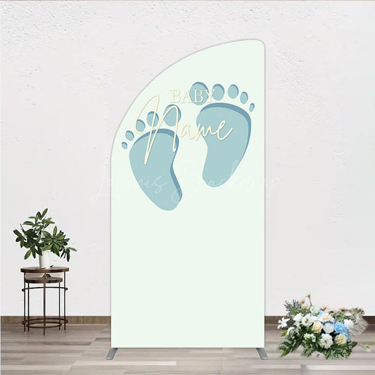 Lofaris Custom Name Baby Feet Half Moon Arch Backdrop Personalized Blue Footprints Sign Minimalist Shower Welcome Decor