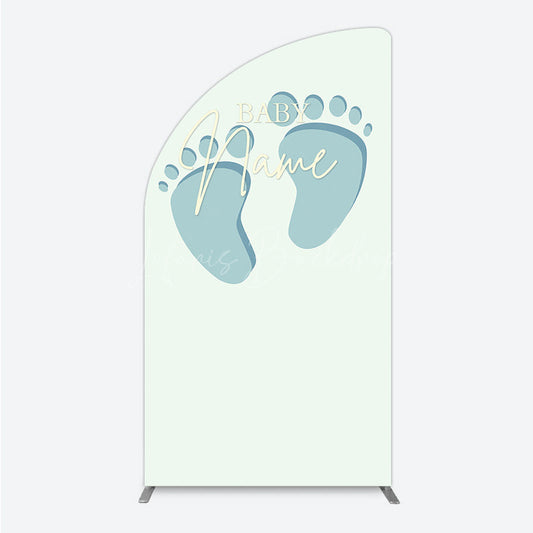Lofaris Custom Name Baby Feet Half Moon Arch Backdrop Personalized Blue Footprints Sign Minimalist Shower Welcome Decor