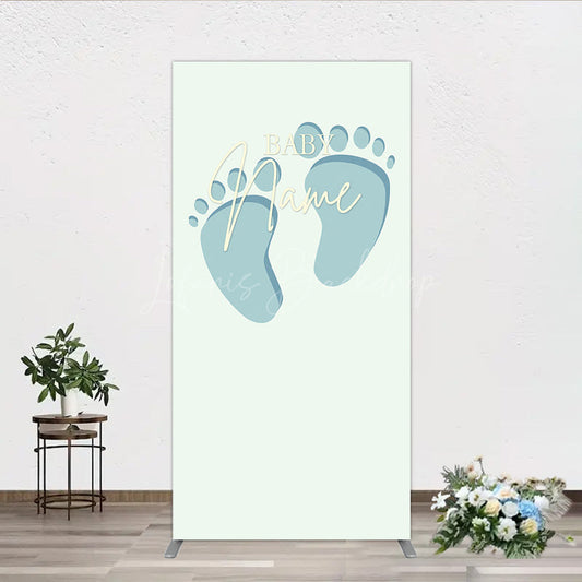 Lofaris Custom Name Baby Feet Rectangle Backdrop Personalized Blue Footprints Sign Minimalist Shower Welcome Decor