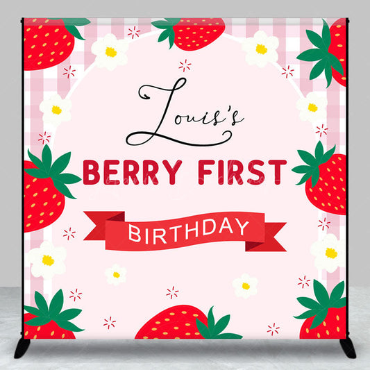 Lofaris Custom Name Pink Fruit Berry First Birthday Backdrop