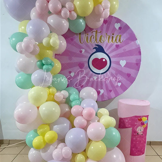 Lofaris Custom Name Pink Hearts Round Backdrop Personalized Birthday Party Banner Girls Love Theme Photo Prop Decor