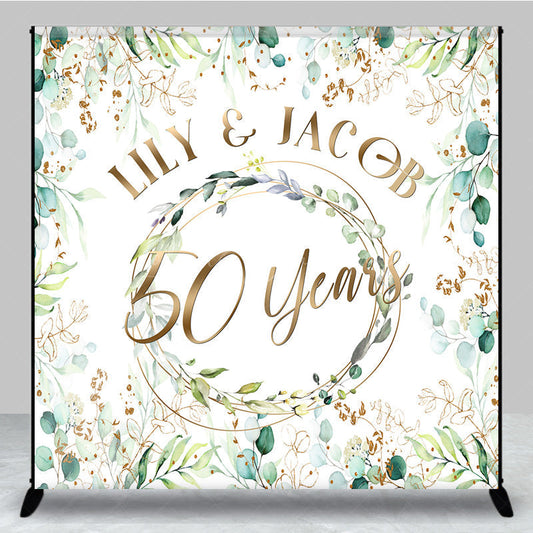 Lofaris Custom Name Spring Greenery Leaves 50 Years Backdrop