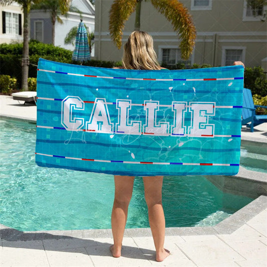 Lofaris Custom Name Swimming Pool Design Beach Towel