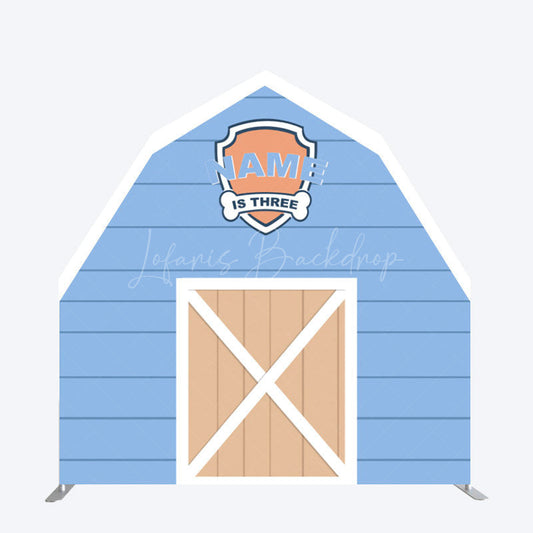 Lofaris Custom Name Wooden Blue Farm Barn Door Arch Backdrop