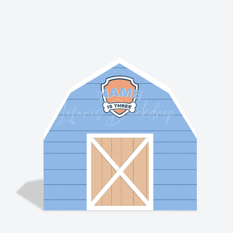 Lofaris Custom Name Wooden Blue Farm Barn Door Arch Backdrop