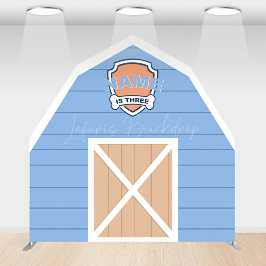 Lofaris Custom Name Wooden Blue Farm Barn Door Arch Backdrop