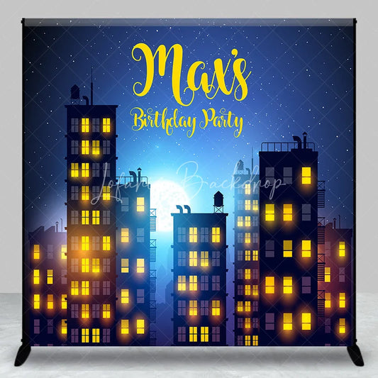 Lofaris Custom Night City Skyline Birthday Party Backdrop with Full Moon and Stars Personalized Urban Theme Decor