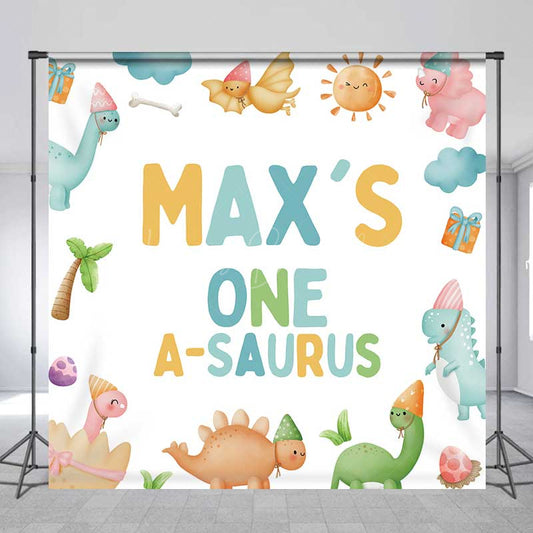 Lofaris Custom One A Saurus First Birthday Backdrop Cute Dinosaur and Volcano Party Personalized Boys Dino Mite Decor