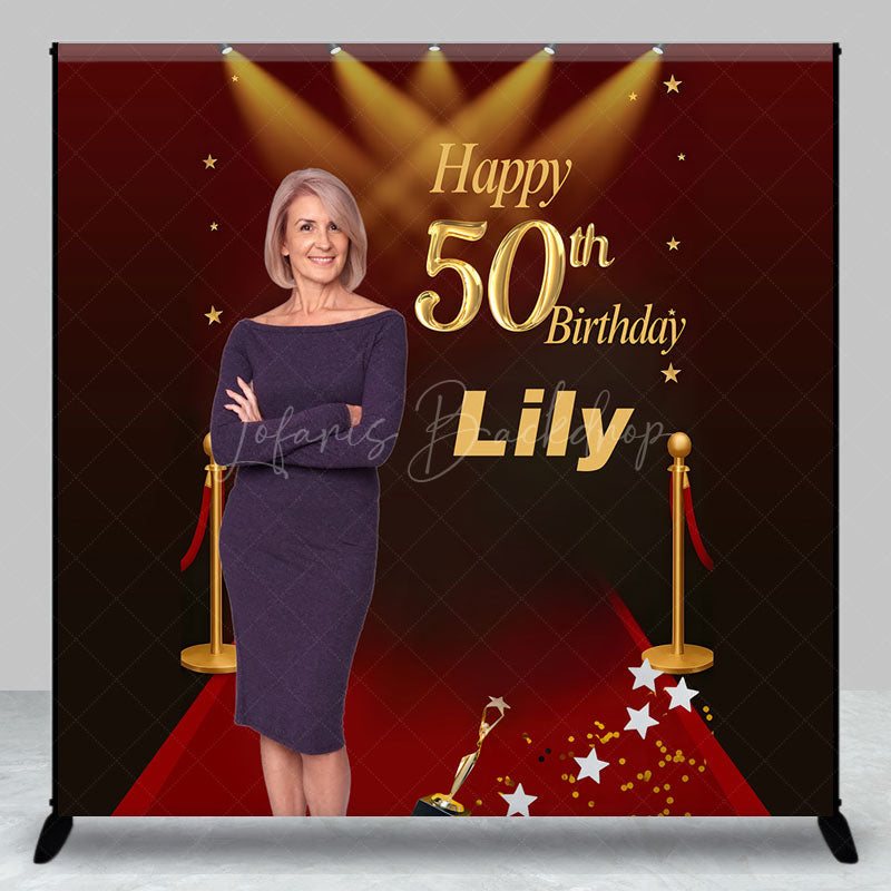 Lofaris Custom Photo 50th Birthday Backdrop for Her Personalized Red Carpet Hollywood Add Your Face Glam Party Decor