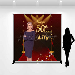 Lofaris Custom Photo 50th Birthday Backdrop for Her Personalized Red Carpet Hollywood Add Your Face Glam Party Decor
