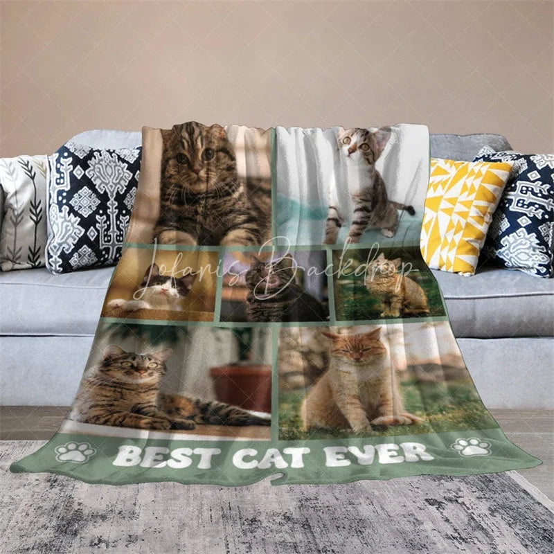 Lofaris Custom Photo Collage Pet Blanket for Cat Lovers ’Best Ever’ Memorial Gift Add Your Favorite Pictures