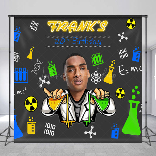 Lofaris Custom Photo Mad Scientist 20th Birthday Backdrop Personalized Chemistry Lab Theme Add Your Face Party Banner