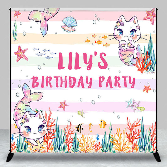 Lofaris Custom Photo Mermaid Cat Ocean Birthday Backdrop