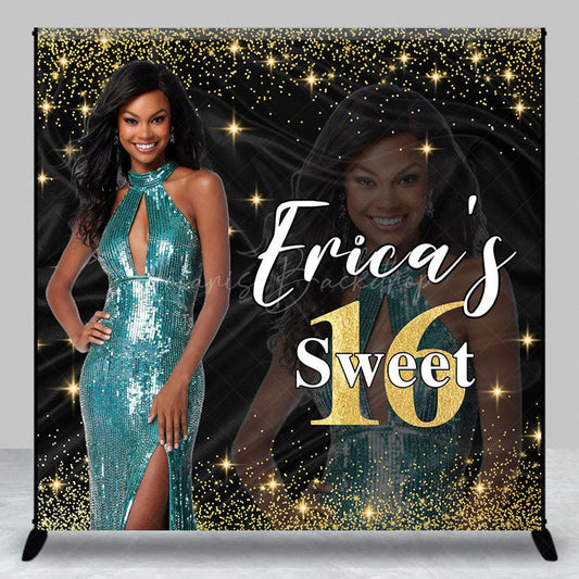 Lofaris Custom Photo Name Glitter Sweet 16 Birthday Backdrop