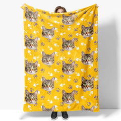 Lofaris Custom Photo Pet Blanket with Your Cat’s Face Repeating Pattern Paws Funny Novelty Gift for Cat Lovers