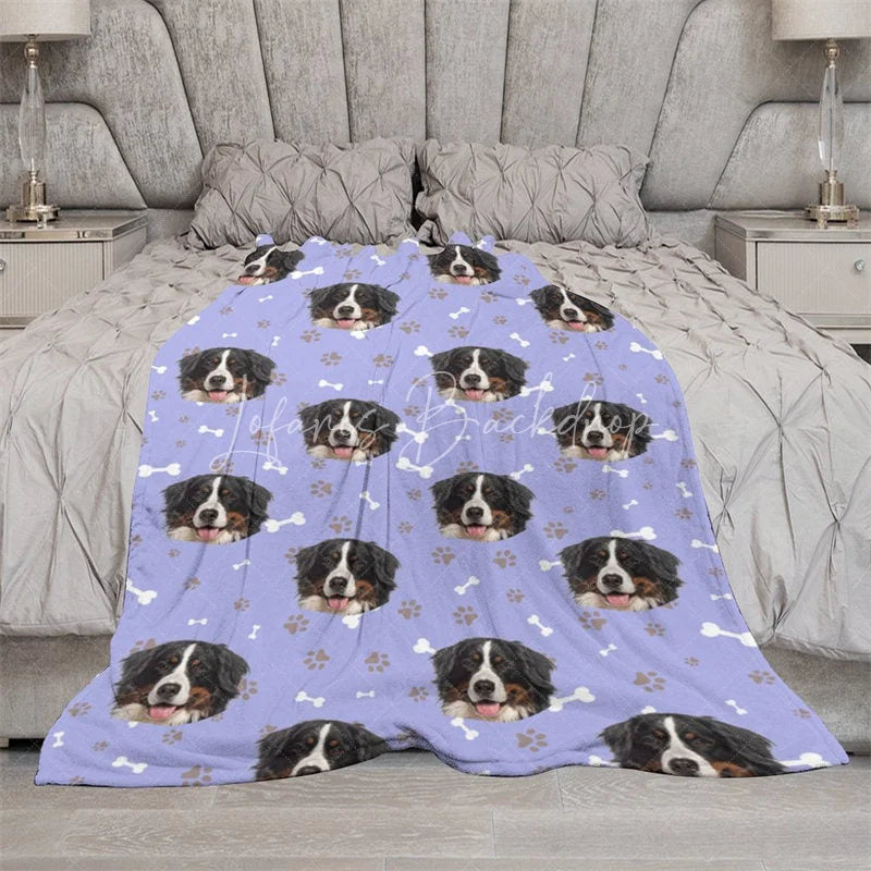 Lofaris Custom Photo Pet Blanket with Your Dog’s Face Personalized Bernese Mountain Dog Pattern Funny Gift for Lovers