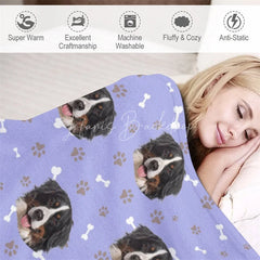 Lofaris Custom Photo Pet Blanket with Your Dog’s Face Personalized Bernese Mountain Dog Pattern Funny Gift for Lovers