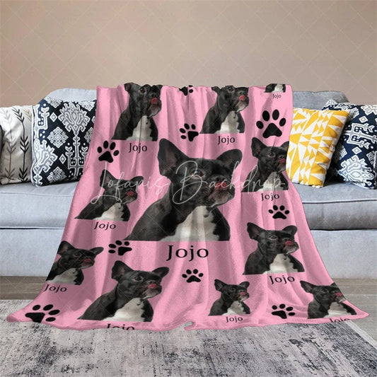 Lofaris Custom Photo Pet Blanket with Your Dog’s Face Personalized French Bulldog on Pink Funny Gift for Dog Mom