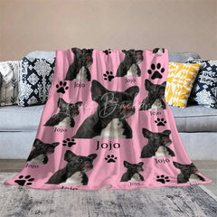 Lofaris Custom Photo Pet Blanket with Your Dog’s Face Personalized French Bulldog on Pink Funny Gift for Dog Mom