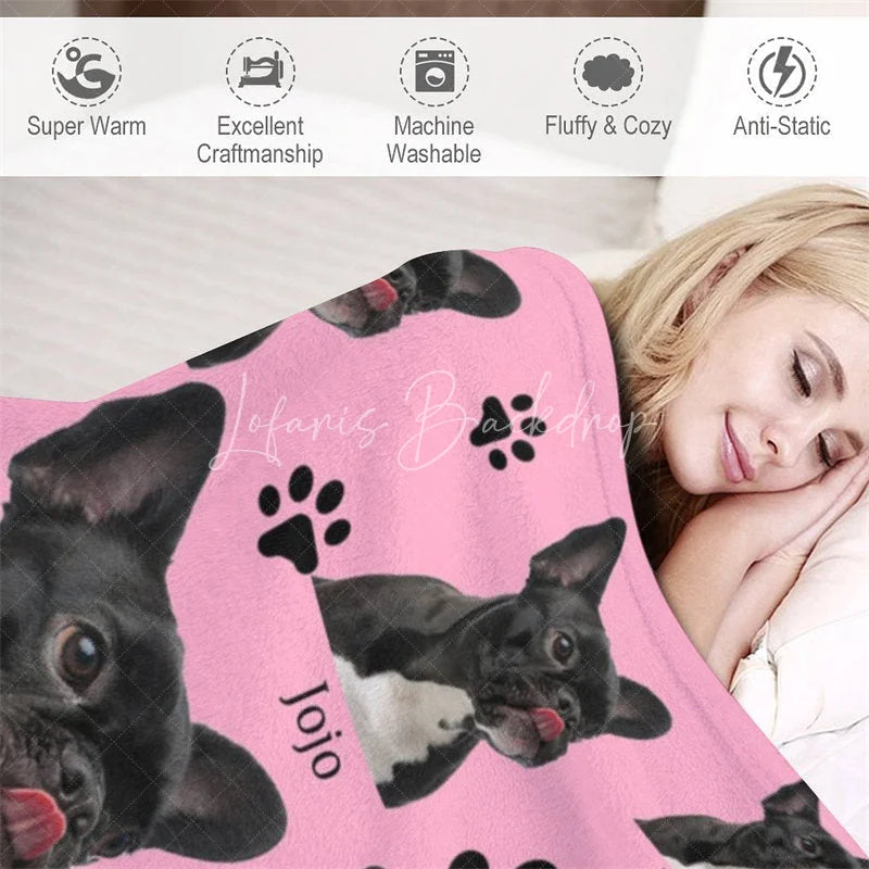 Lofaris Custom Photo Pet Blanket with Your Dog’s Face Personalized French Bulldog on Pink Funny Gift for Dog Mom