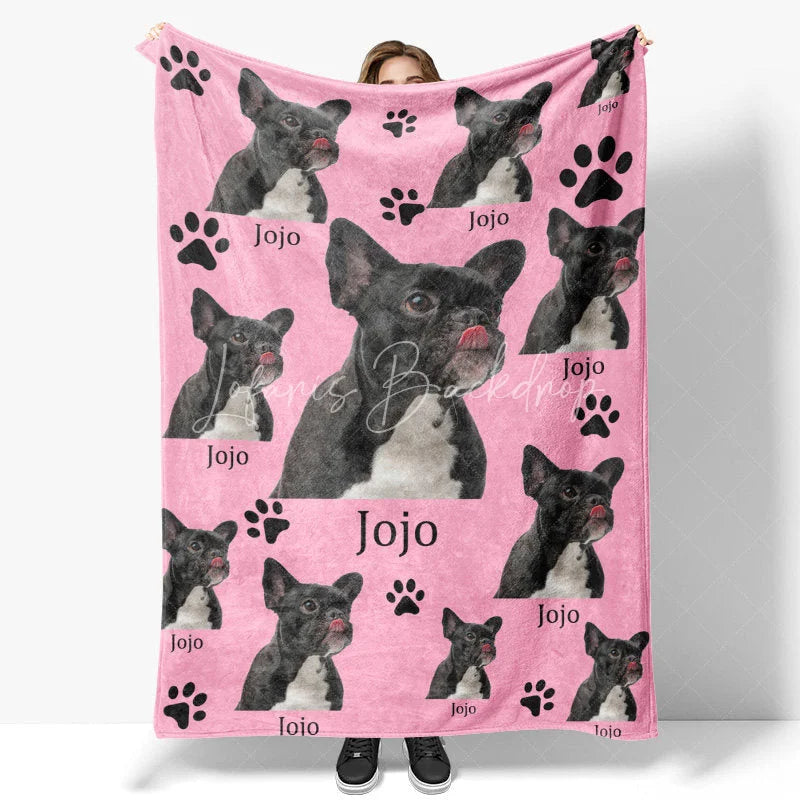 Lofaris Custom Photo Pet Blanket with Your Dog’s Face Personalized French Bulldog on Pink Funny Gift for Dog Mom