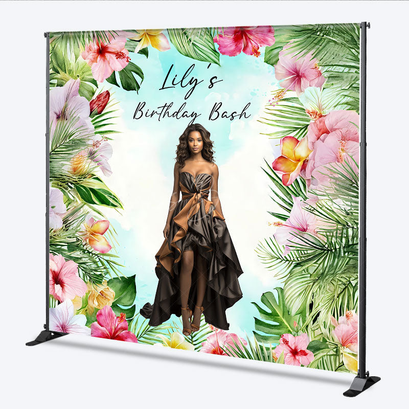 Lofaris Custom Photo Tropical Birthday Bash Backdrop Personalized with Hibiscus Floral Add Your Face Luau Party Decor