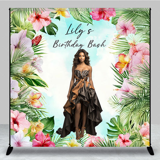 Lofaris Custom Photo Tropical Birthday Bash Backdrop Personalized with Hibiscus Floral Add Your Face Luau Party Decor