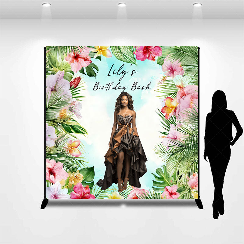 Lofaris Custom Photo Tropical Birthday Bash Backdrop Personalized with Hibiscus Floral Add Your Face Luau Party Decor