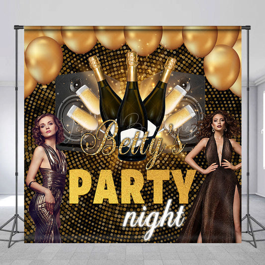 Lofaris Custom Photos Name Gold Balloons Party Night Backdrop