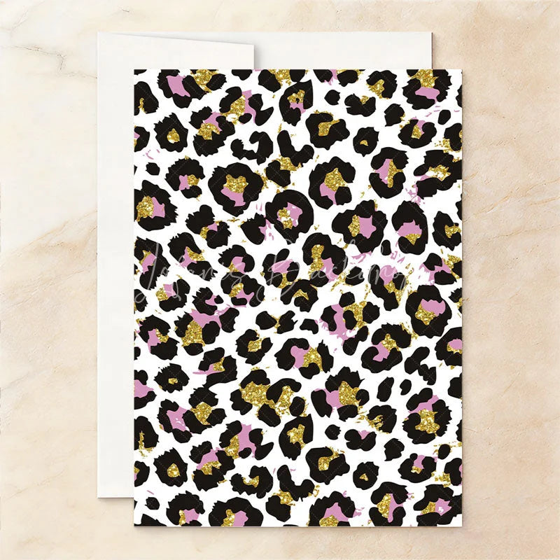 Lofaris Custom Pink and Gold Glitter Set of 20 Leopard Print Invitation Tropical Party Animals First Birthday Design