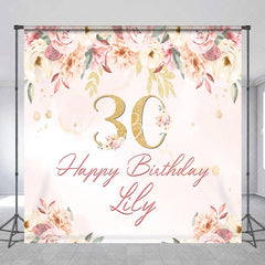 Lofaris Custom Pink Floral Golden Glitter 30th Birthday Backdrop Elegant Happy Party Decor
