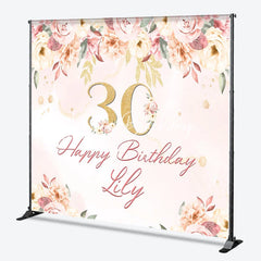 Lofaris Custom Pink Floral Golden Glitter 30th Birthday Backdrop Elegant Happy Party Decor
