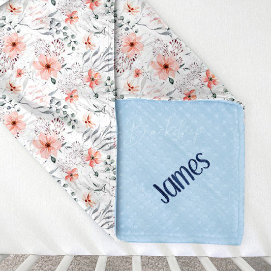Lofaris Custom Pretty Pink Flowers Leaves Minky Baby Blanket