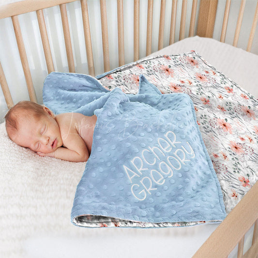 Lofaris Custom Pretty Pink Flowers Leaves Minky Baby Blanket