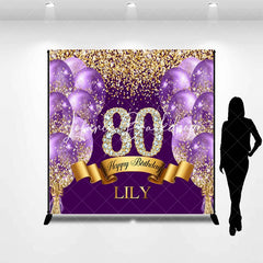 Lofaris Custom Purple and Gold Glitter Diamond 80th Happy Birthday Party Backdrop Personalized Elegant Celebration Decor