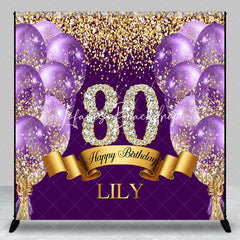 Lofaris Custom Purple and Gold Glitter Diamond 80th Happy Birthday Party Backdrop Personalized Elegant Celebration Decor
